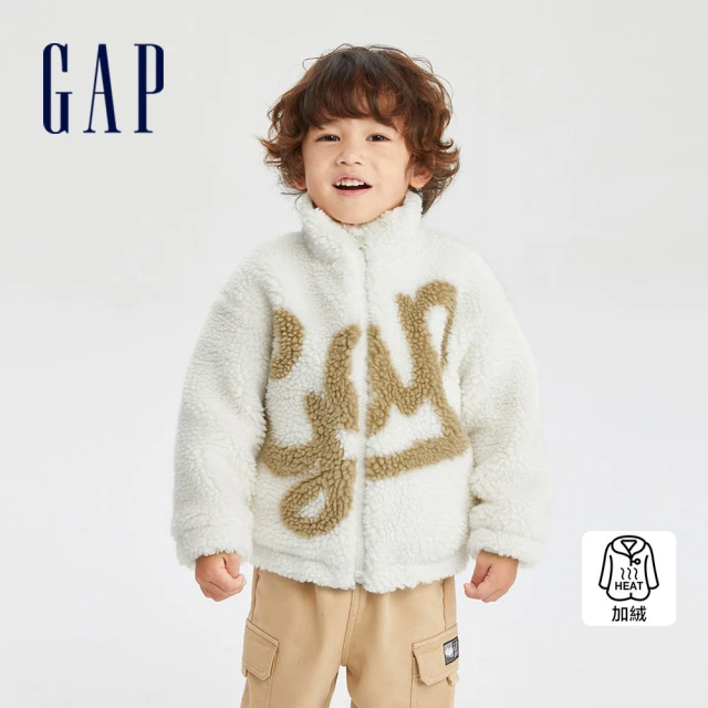 GAP 男幼童裝 Logo仿羊羔絨立領長袖外套-白色(786520)