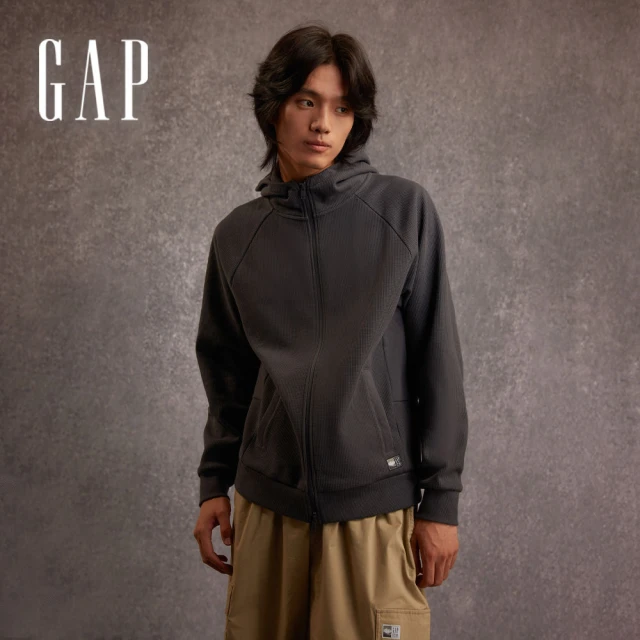 GAP 男女同款 Logo連帽外套-黑灰色(810627)