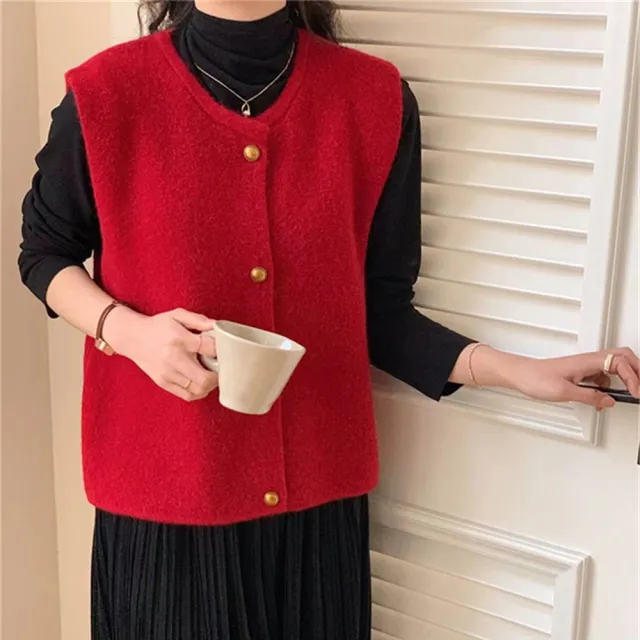 【巴黎精品】現貨+預購 毛衣背心無袖針織衫(韓系素色金扣圓領女外套4色a1dh95)