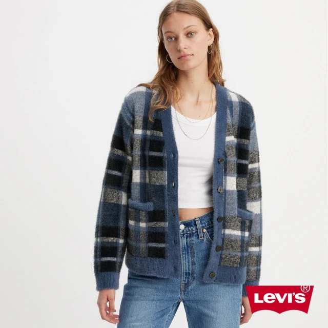 LEVIS 女款 罩衫式鋪毛外套 / 學院風大格紋 / 藍 人氣新品