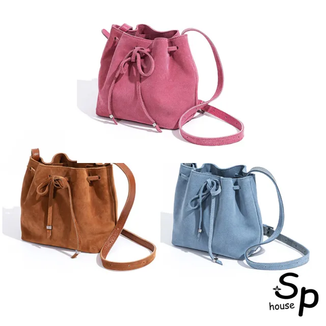 【Sp house】雙11 真皮 復古溫柔全真牛皮單肩斜背手提女用水桶包(真皮包包 3色可選)