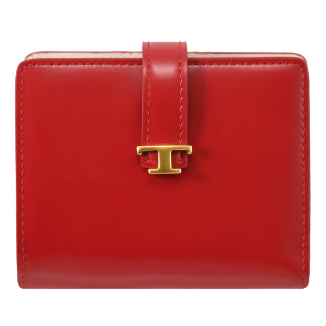 【TOD’S】TODS T Timeless 金屬T LOGO小牛皮扣式零錢短夾(亮紅)