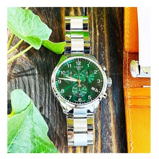 【TISSOT 天梭 官方授權】韻馳系列 XL 三眼計時碼錶腕錶 母親節 禮物(T1166171109200-綠 45mm)