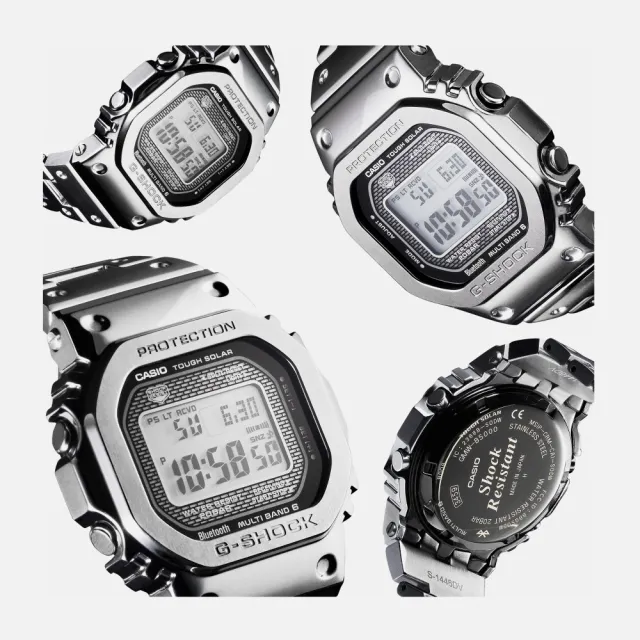 CASIO 卡西歐】G-SHOCK 全金屬太陽能電波手錶-銀(GMW-B5000D-1) - momo
