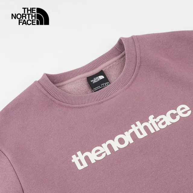 【The North Face 官方旗艦】北面女款豆沙粉胸前簡約品牌印花寬鬆長袖大學T｜86QFI0V