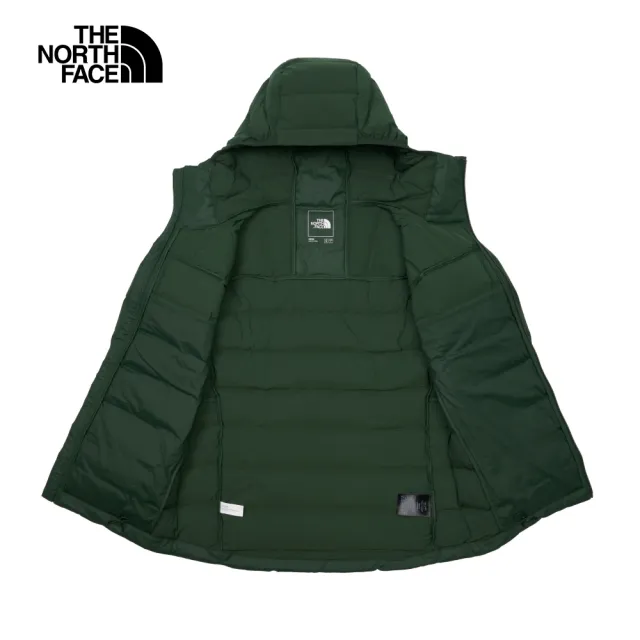 【The North Face 官方旗艦】北面男款綠色DWR防潑水保暖連帽羽絨外套｜83S2I0P(800蓬鬆度)