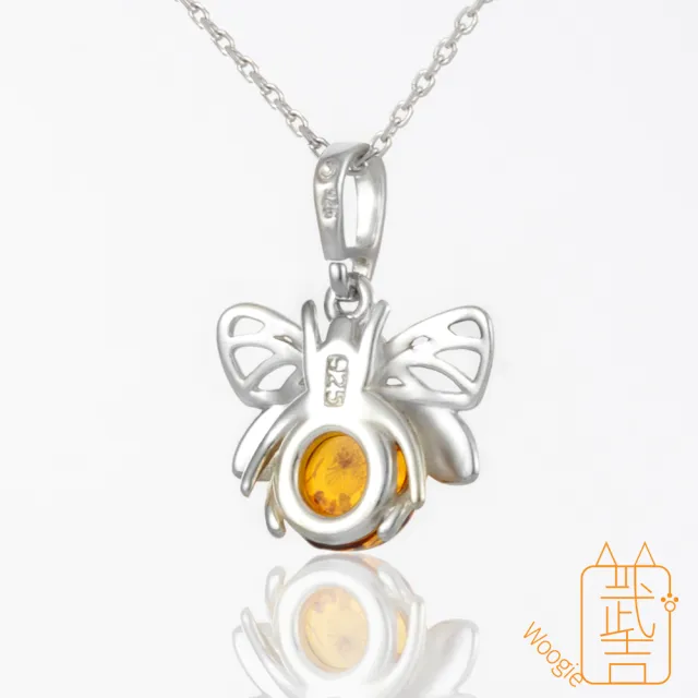【Woogie武吉珠寶】天然琥珀蜜蠟設計師手工花珀項鍊(蜜蜂造型)