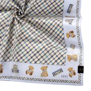【DAKS】泰迪熊系列旅行箱經典斜格紋純綿帕巾(粉藍色)