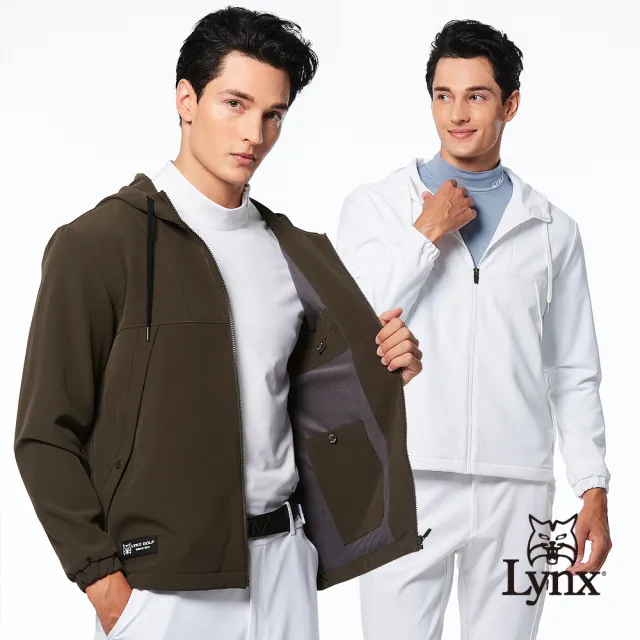 【Lynx Golf】首爾高桿風格！男款防風防潑水內刷毛保暖反插大口袋造型長袖不可拆式連帽外套(二色)