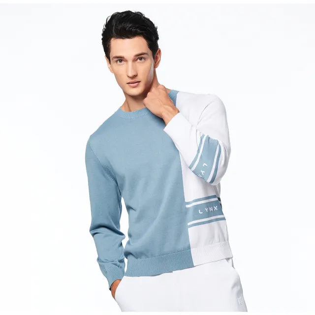 【Lynx Golf】首爾高桿風格！男款莫代爾棉材質半身配色線衫款式山貓系列膠標長袖POLO衫(二色)
