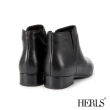 【HERLS】踝靴-牛皮側V素面橢圓頭粗跟踝靴(黑色)
