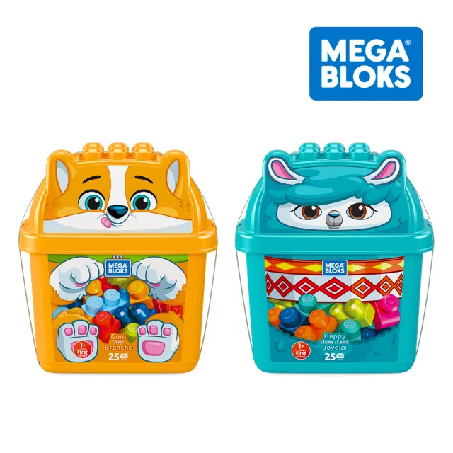 【Mega Bloks 美高積木】80片積木袋+動物造型積木桶(共2入組/4種選擇)