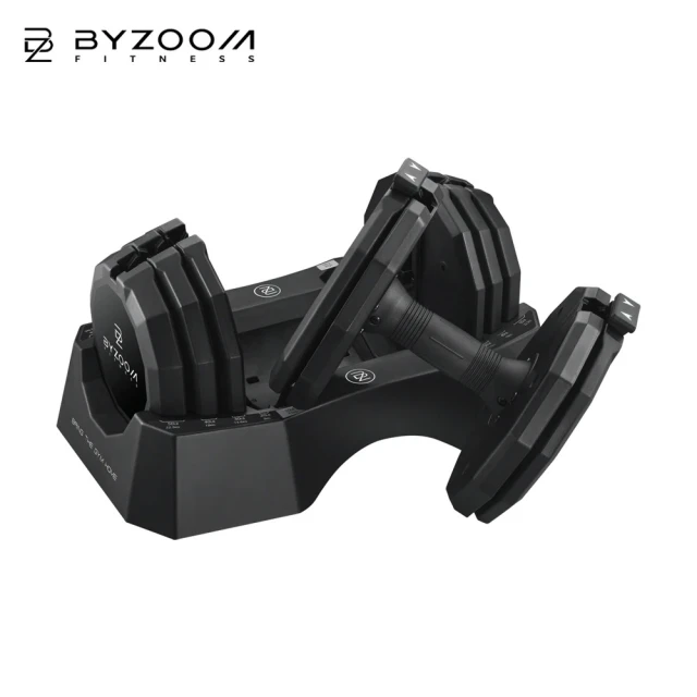 BYZOOM FITNESS 可調式啞鈴 50lbs/約22.6kgs黑-雙支+啞鈴架 黑(BYZF-ADB-50+BYZF-ADB-A-S)