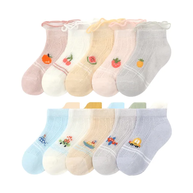 【JoyNa】童襪 五雙裝 春夏透氣卡通立體花邊兒童襪(寶寶襪子/嬰兒襪/新生兒襪子/短筒/棉襪)