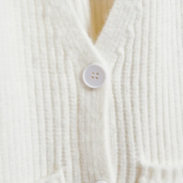 【SOMETHING】女裝 長版開襟毛衣針織外套(白色)