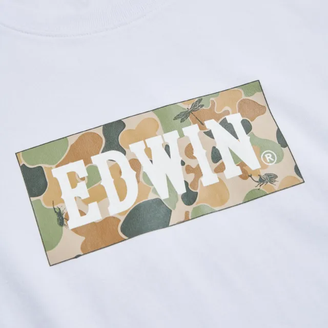 【EDWIN】女裝 迷彩BOX短袖T恤(白色)