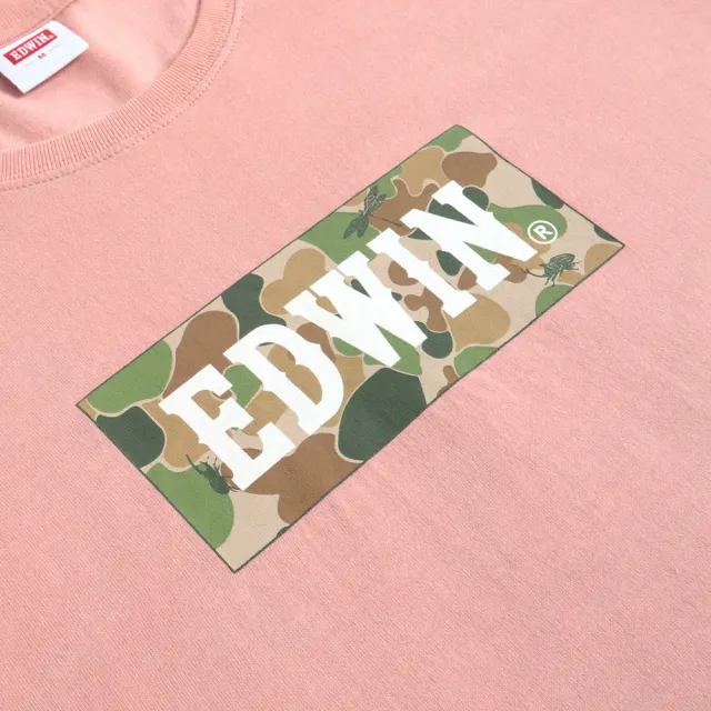 【EDWIN】女裝 迷彩BOX短袖T恤(淺粉紅)