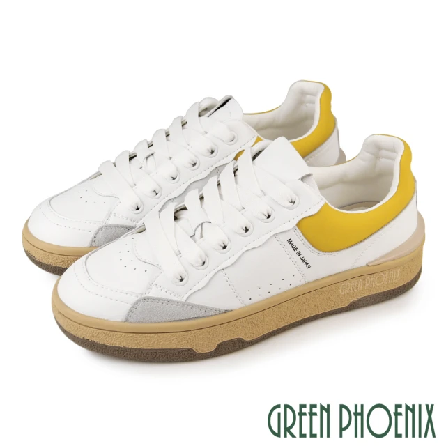 【GREEN PHOENIX 波兒德】女鞋 休閒鞋 小白鞋 板鞋 厚底 全真皮 胎牛皮 日本(白色)