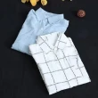 【慢。生活】英文格子寬鬆中長款外搭長袖襯衫-F(白/藍)