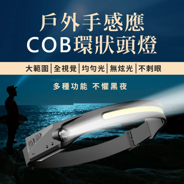 登山必備款 戶外手感應COB 環狀頭燈(揮手感應 夜行 露營頭燈 登山 釣魚 工作頭燈 Led頭燈 防水頭燈)