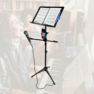 【iLearnmusic】三合一直立式琴譜架 含麥克風手機支架 可折疊升降調整高度(電子琴 吉他 各式樂器通用)