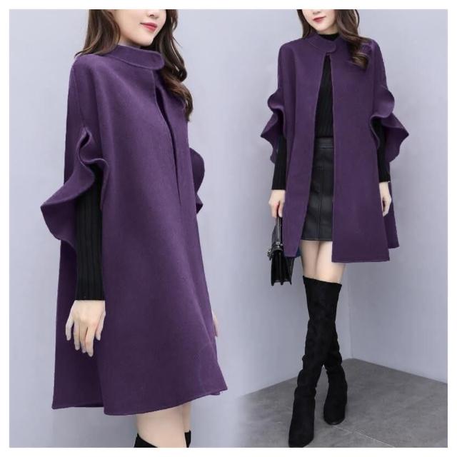 【AKARA】中大尺碼 女裝 荷花葉氣質斗篷外套 4色 M-3XL 現+預
