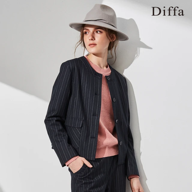 Diffa 輕奢條紋貼袋設計外套-女