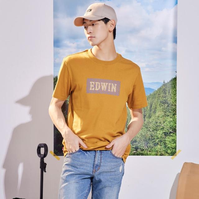 【EDWIN】男裝 小字排列BOX LOGO短袖T恤(土黃色)