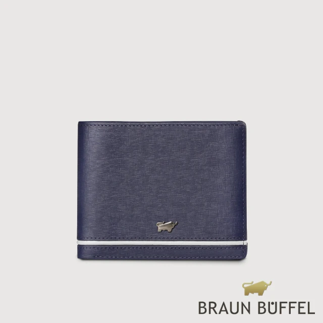 BRAUN BUFFEL 德國小金牛 台灣總代理 維克多-D 8卡中間翻零錢袋短夾-午夜藍(BF512-318-MNB)