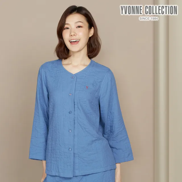 【YVONNE 以旺傢飾】雙層紗開襟長袖上衣(藍)