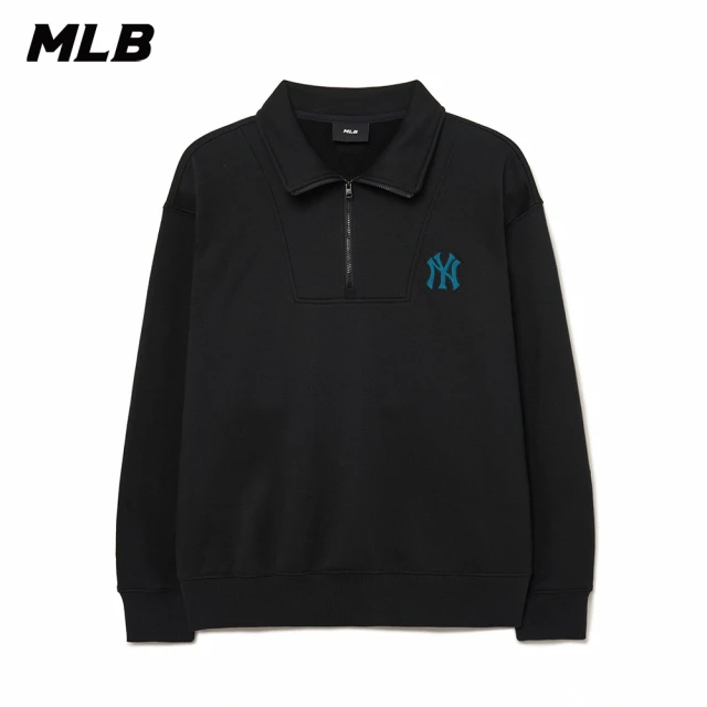 MLB 小Logo半拉鍊長袖大學T 紐約洋基隊(3AMTB1536-50BKS)