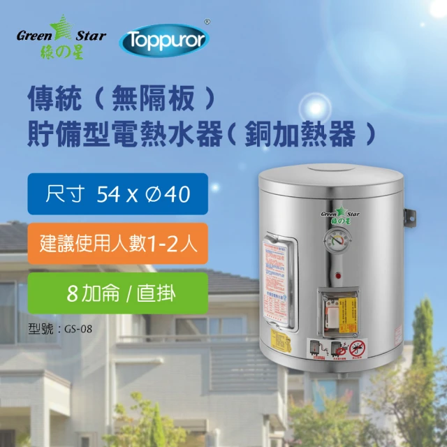 Toppuror 泰浦樂 綠之星 傳統無隔板貯備型電熱水器銅