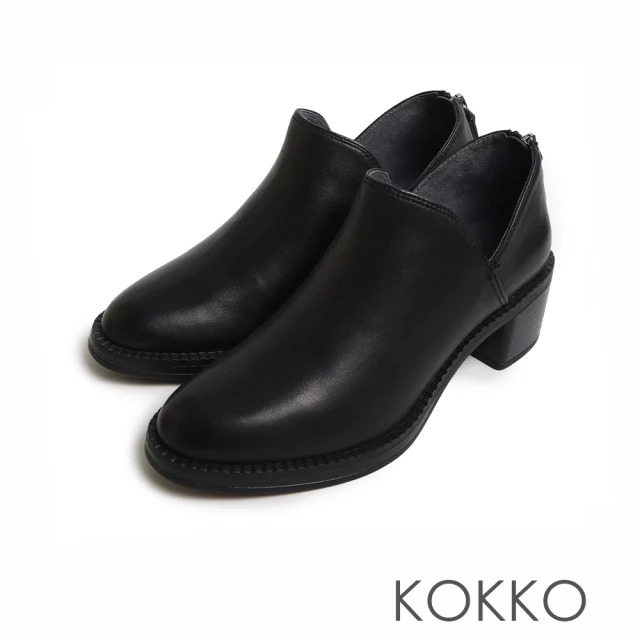 【KOKKO 集團】都會美型V字尖頭後拉鍊式踝靴(黑色)