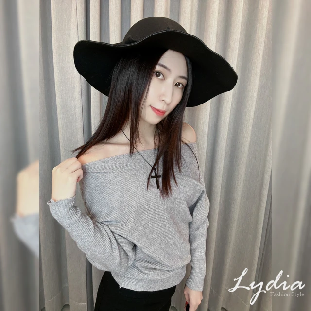 Lydia 現貨 針織上衣 長袖上衣 寬鬆一字領蝙蝠袖(綠/卡其/灰/紫/紅/咖/黑 F)