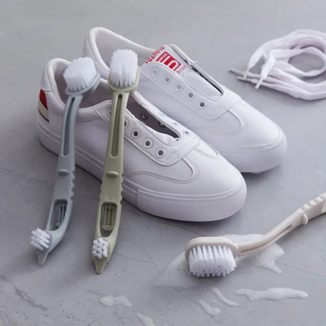 三合一可掛式鞋刷 附鞋帶清潔頭洗鞋專用長柄軟毛清潔刷(2入)