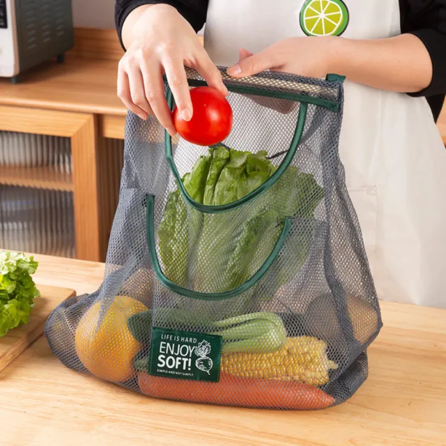 廚房多功能懸掛式透氣網袋 帶掛繩蔬菜水果儲物分裝袋(特大號單層款1入)