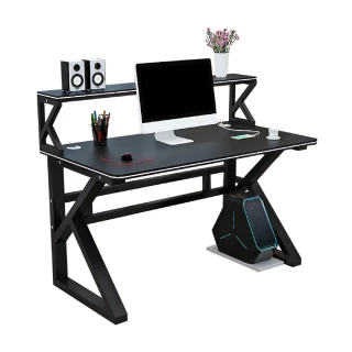 【DE生活】多功能雙層電腦桌-玻璃款160公分 電競桌 書桌 辦公桌 工作桌(贈層架+主機托)