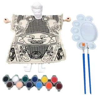 【A-ONE 匯旺】將軍DIY彩繪布袋戲偶印刷衣組土黏香偶頭 含12色顏料2水彩筆調色盤童玩具布袋戲手偶