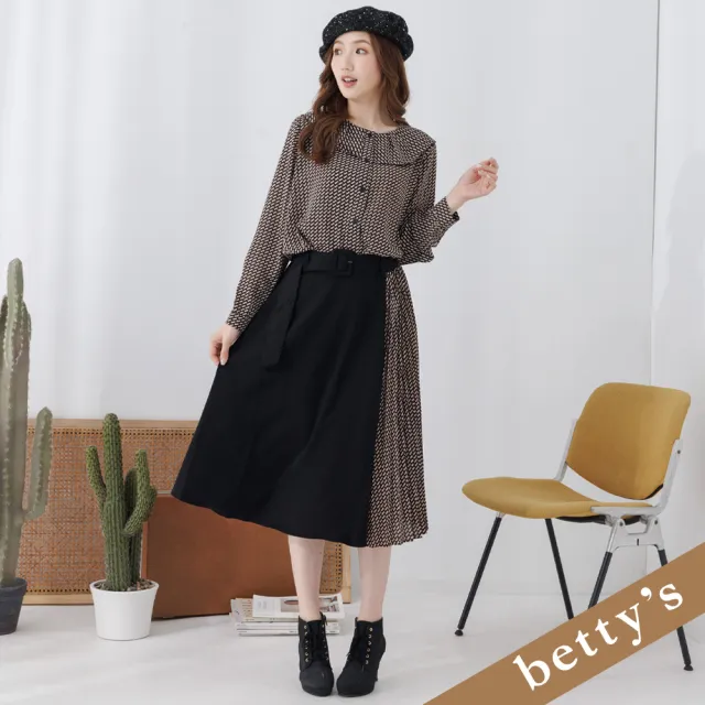 【betty’s 貝蒂思】腰鬆緊腰帶側邊撞色拼接長裙(黑色)