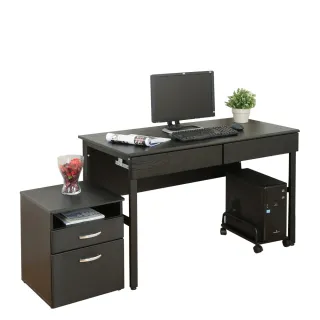 【DFhouse】頂楓120公分電腦辦公桌+2抽屜+主機架+活動櫃-黑橡木色