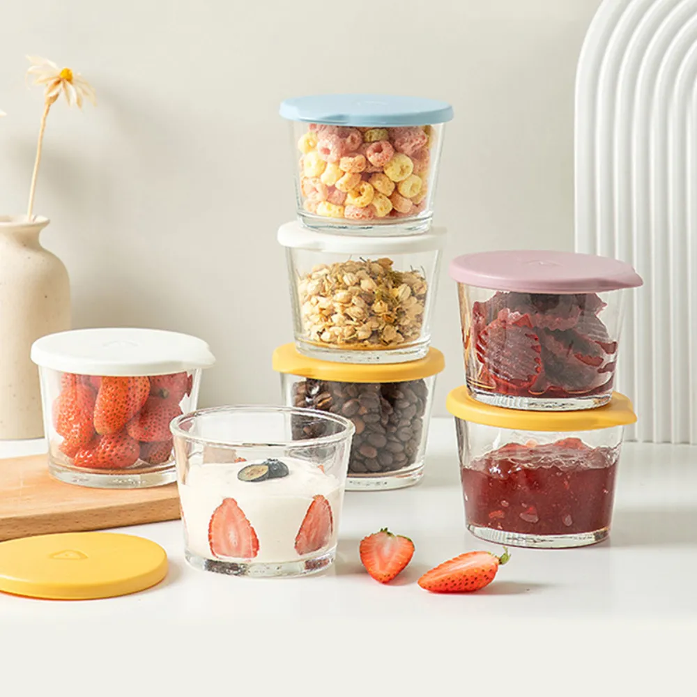 食品級材質圓形玻璃保鮮盒 冰箱冷藏水果點心優格分裝飯盒(1入)