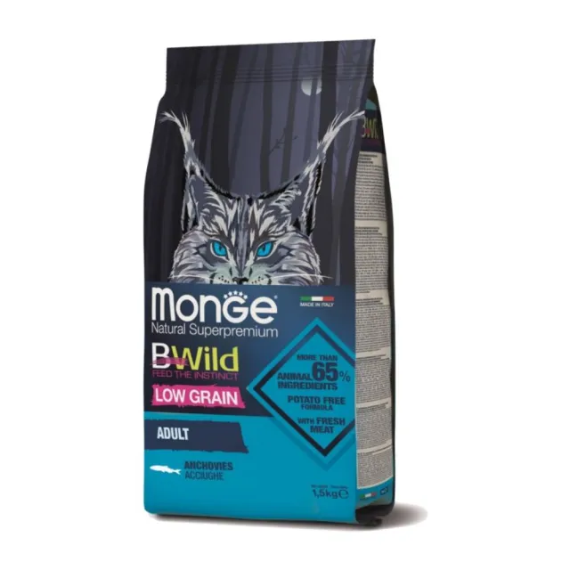 【Monge 瑪恩吉】BWILD真野低穀（鵝肉/兔肉/鯷魚）成幼貓配方 1.5kg(貓糧、貓飼料、貓乾糧)