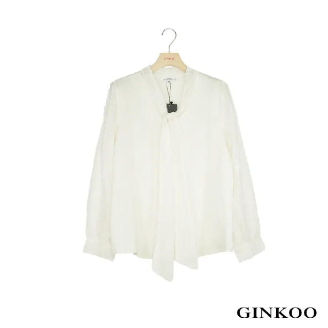 【GINKOO 俊克】素色領巾襯衫