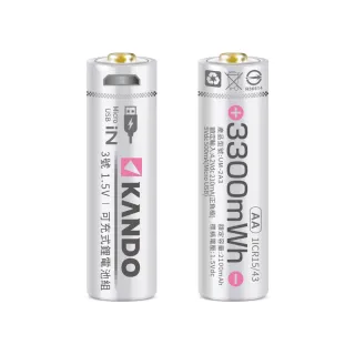 【KANDO】鋰電池 CR123 3.7V 2入組(USB充電式鋰電池/UM-CR123)