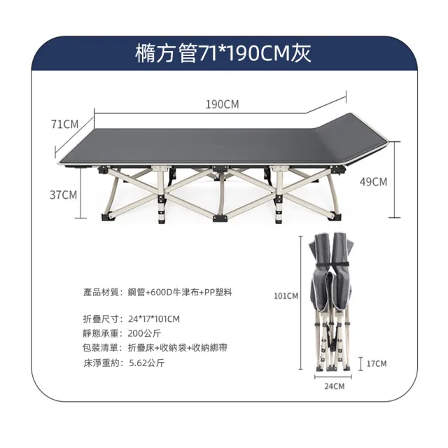 【小不記】免組裝加厚牛津布防翻折疊床(耐磨透氣款/附收納袋/午休床/躺椅/行軍床)