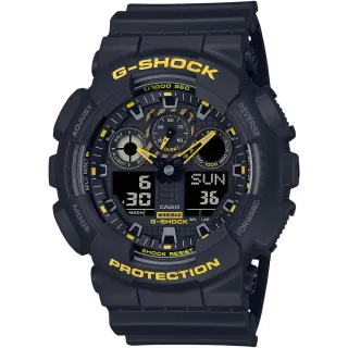 【CASIO 卡西歐】G-SHOCK 亮眼黑黃大錶殼雙顯手錶(GA-100CY-1A/速)