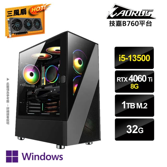 技嘉平台 i5十四核GeForce RTX4060Ti Win11P{PS-GX13W}獨顯電玩機(i5-13500/B760/32G/1TB_M.2)