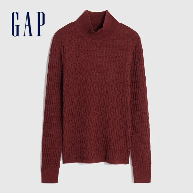 【GAP】女裝 立領針織毛衣-深酒紅(792204)