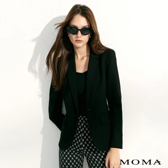 MOMA 撞色細節羅馬布機車外套(黑色)評價推薦