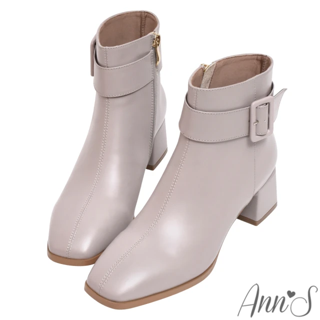 Ann’S 防潑水材質-米蘭達經典釦帶粗低跟短靴5cm-版型